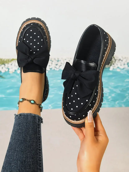 Women's Polka Dot Bow Platform Loafers