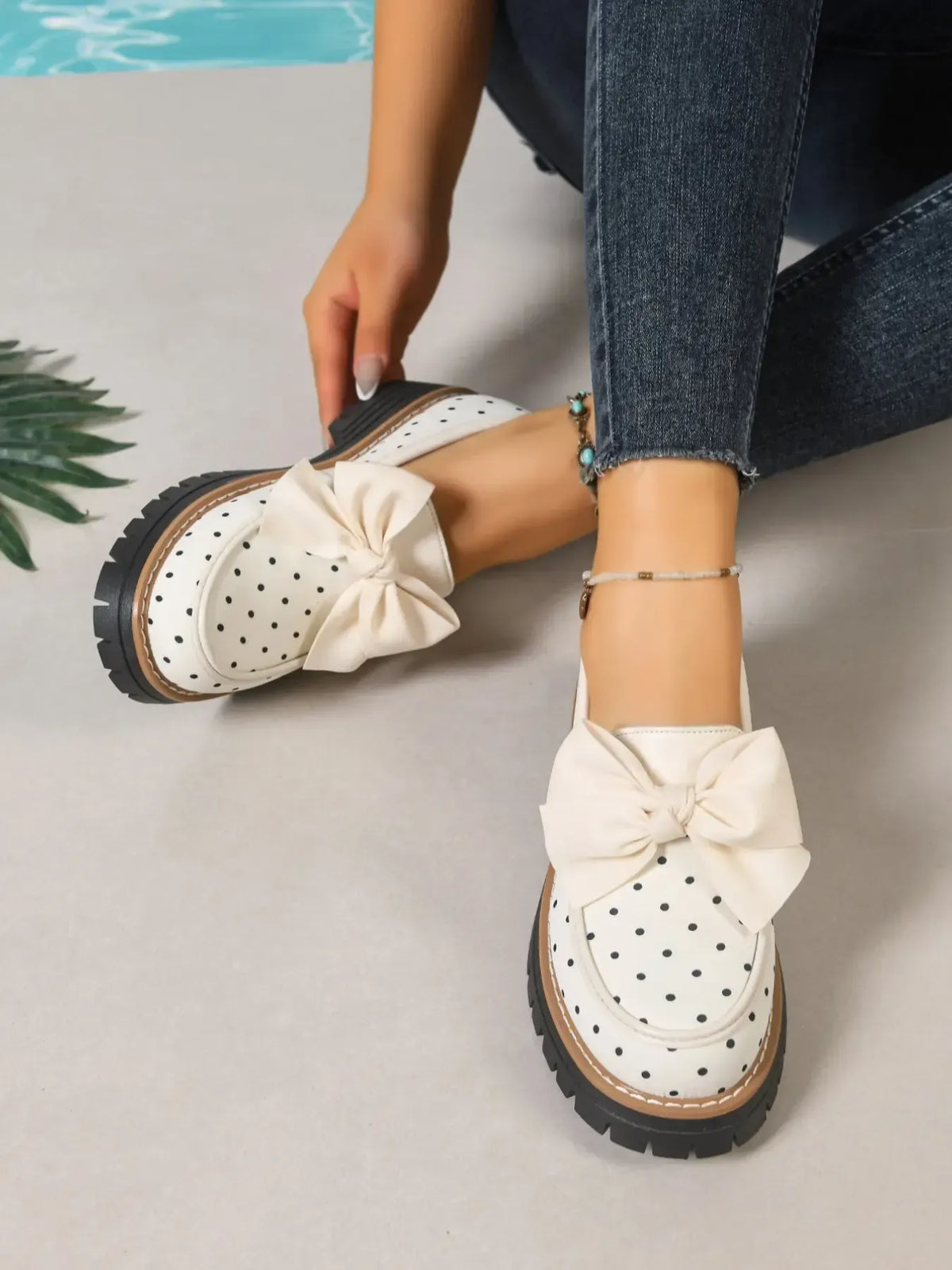 Women's Polka Dot Bow Platform Loafers