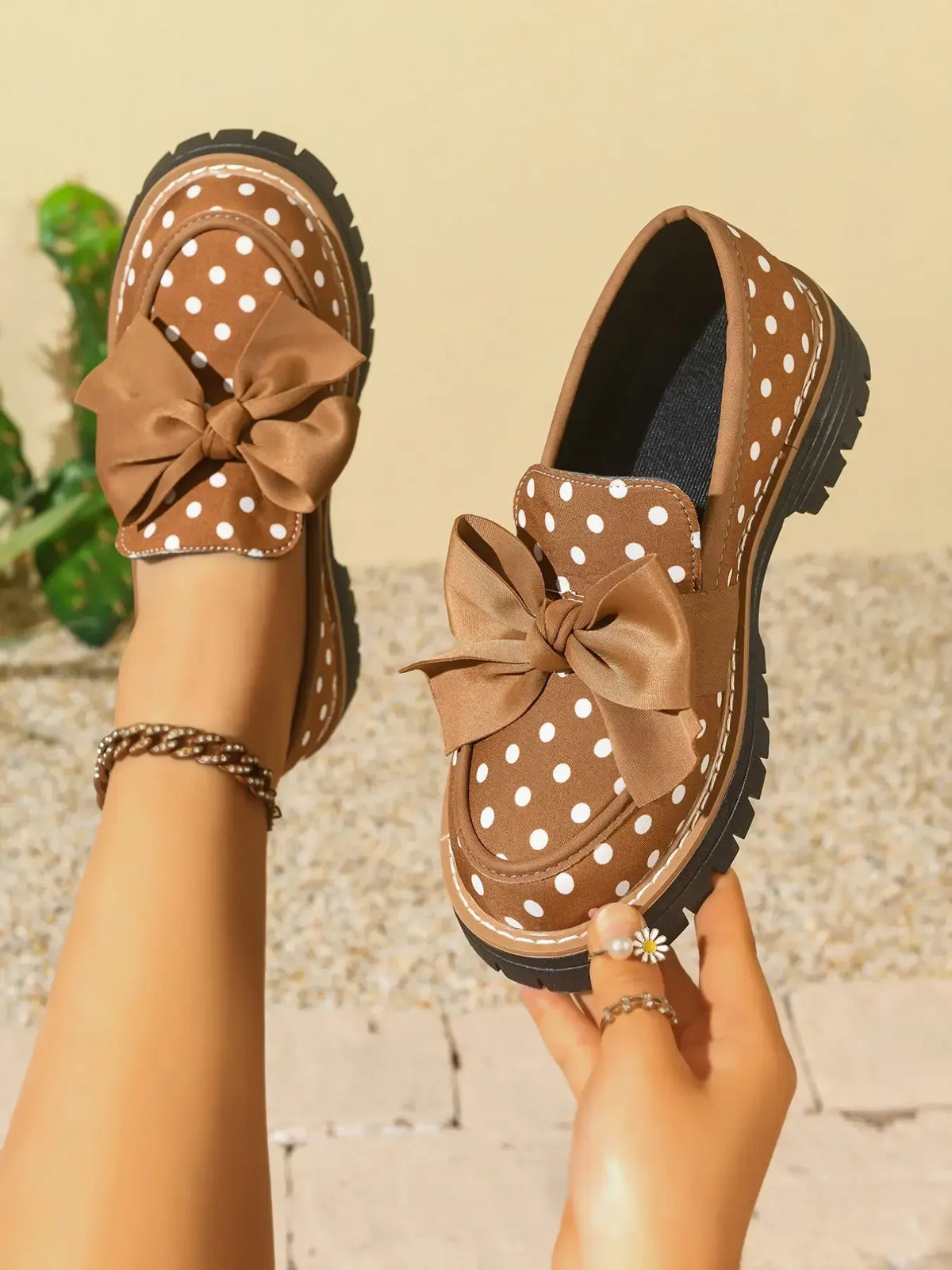 Women's Polka Dot Bow Platform Loafers