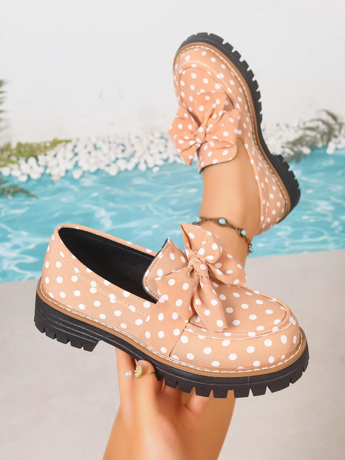 Women's Polka Dot Bow Platform Loafers