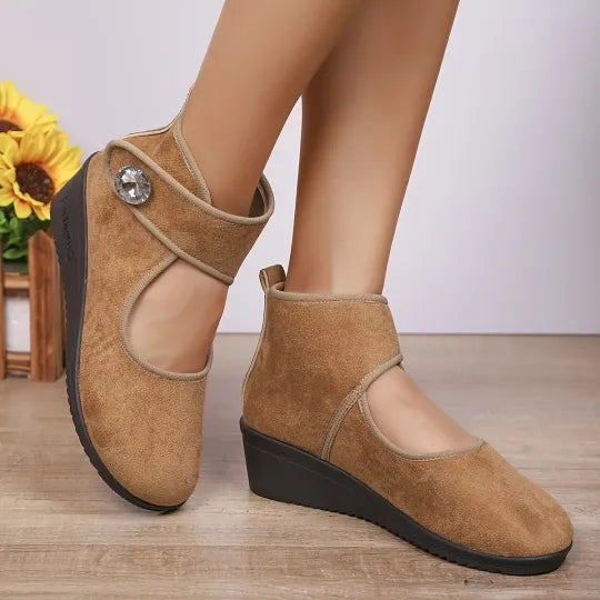 Women's Rhinestone Buckle Wedge Ankle Boots