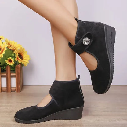 Women's Rhinestone Buckle Wedge Ankle Boots