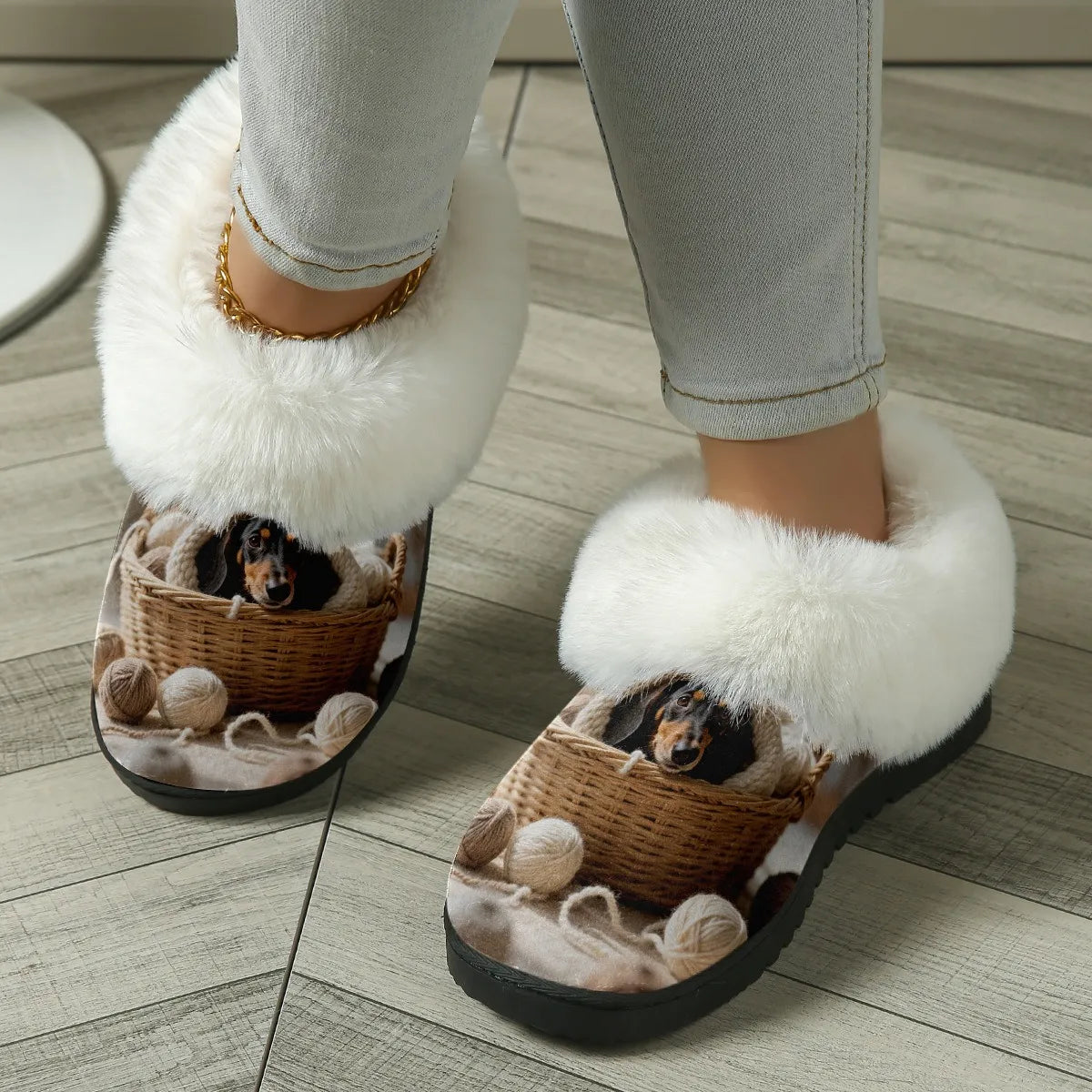 Women's Dachshund Print Plush Slippers