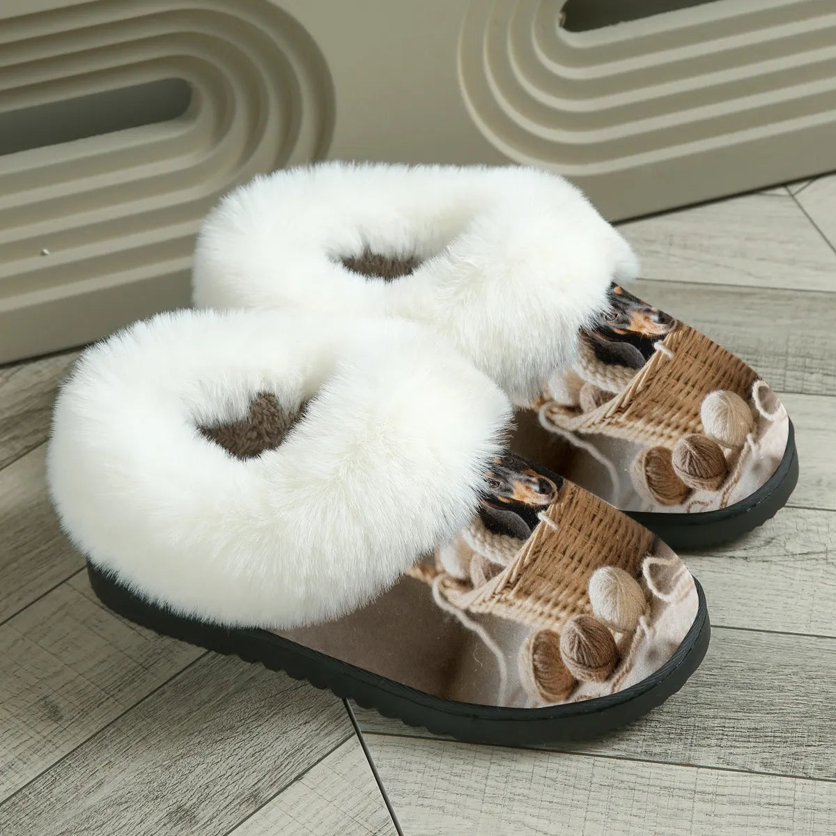 Women's Dachshund Print Plush Slippers