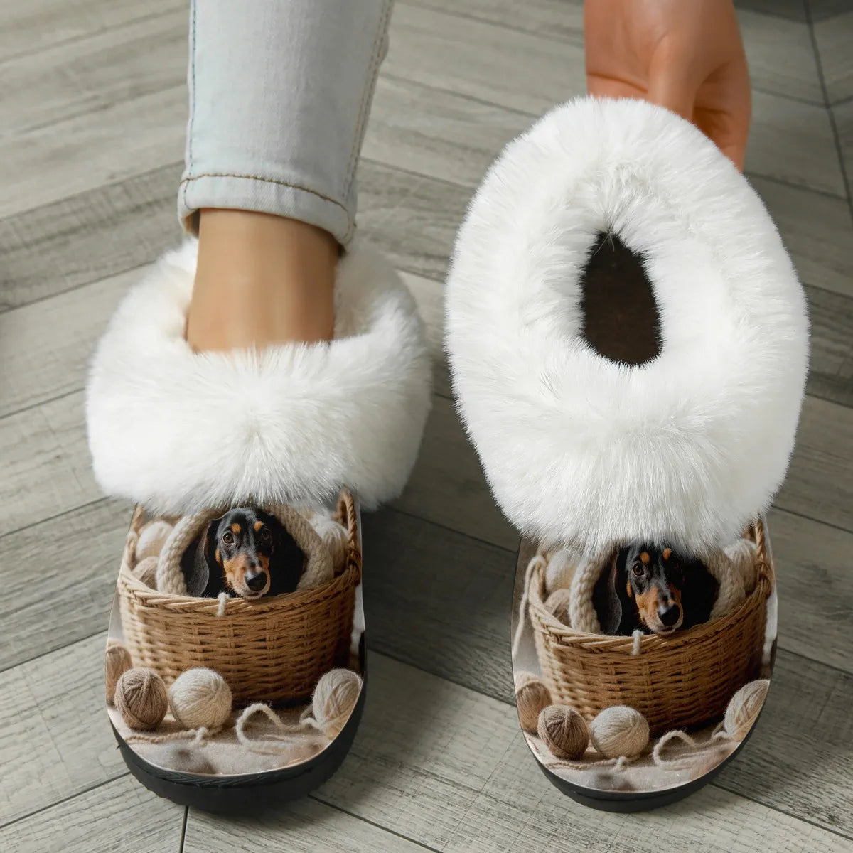 Women's Dachshund Print Plush Slippers