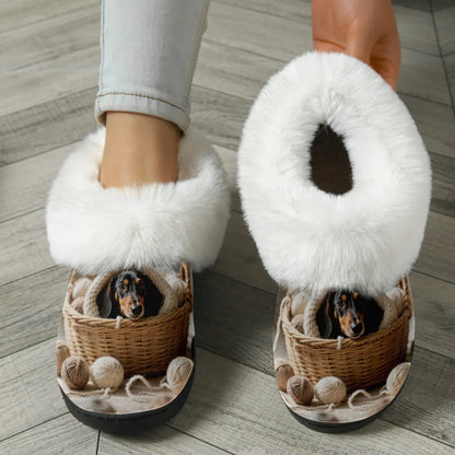Women's Dachshund Print Plush Slippers