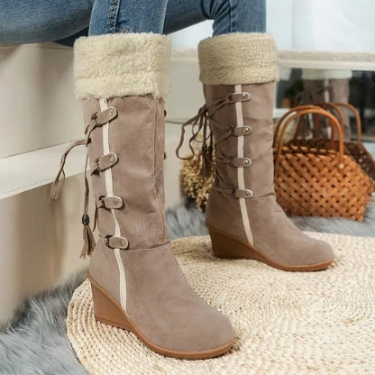 Women's Faux Fur Trim Wedge Winter Boots