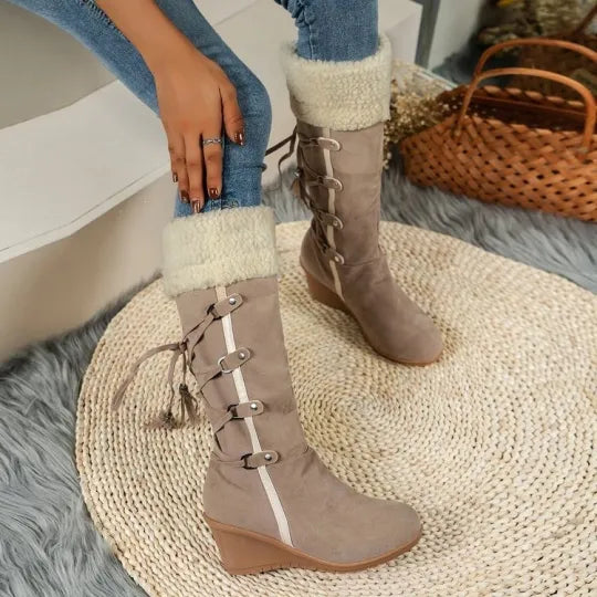 Women's Faux Fur Trim Wedge Winter Boots