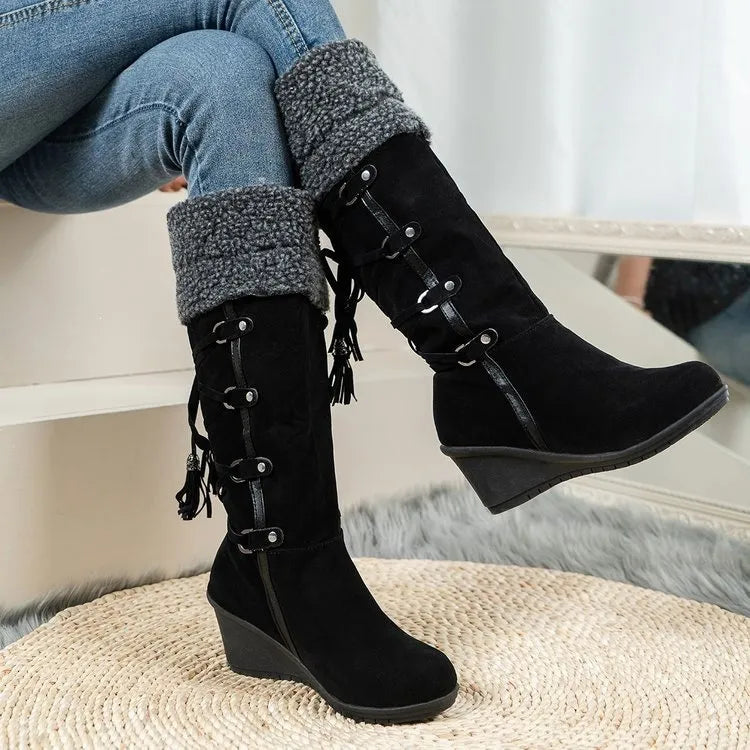 Women's Faux Fur Trim Wedge Winter Boots