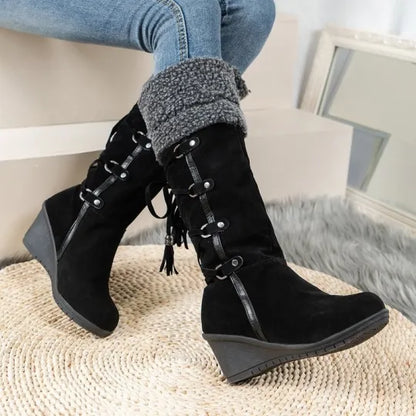 Women's Faux Fur Trim Wedge Winter Boots