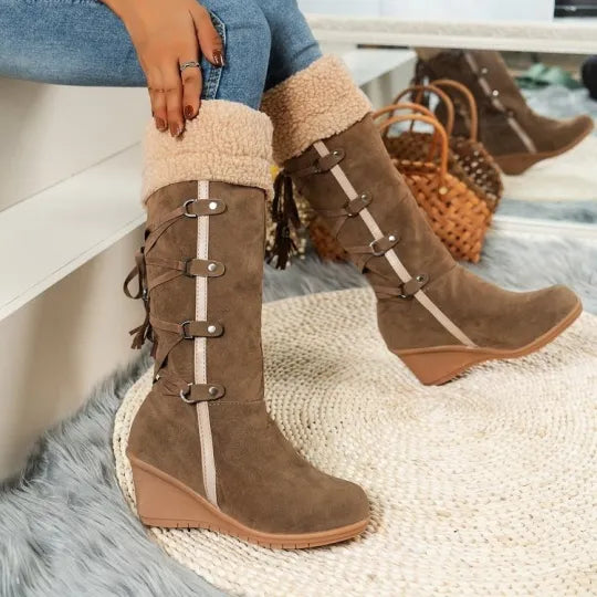 Women's Faux Fur Trim Wedge Winter Boots