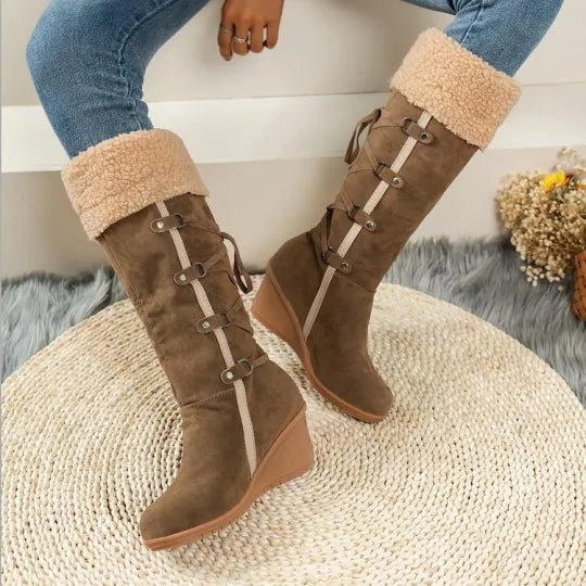 Women's Faux Fur Trim Wedge Winter Boots
