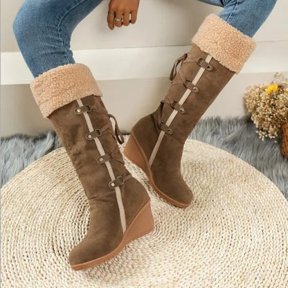 Women's Faux Fur Trim Wedge Winter Boots