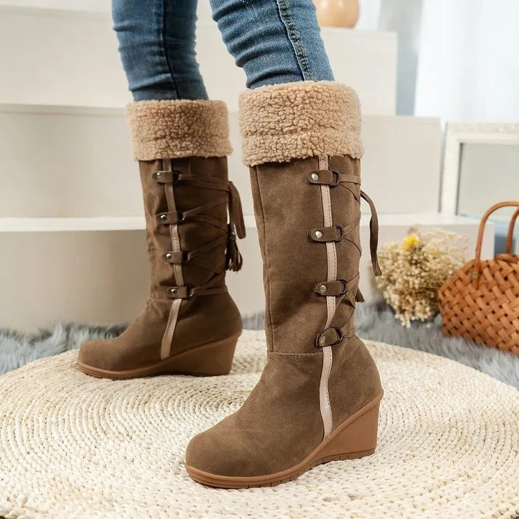 Women's Faux Fur Trim Wedge Winter Boots