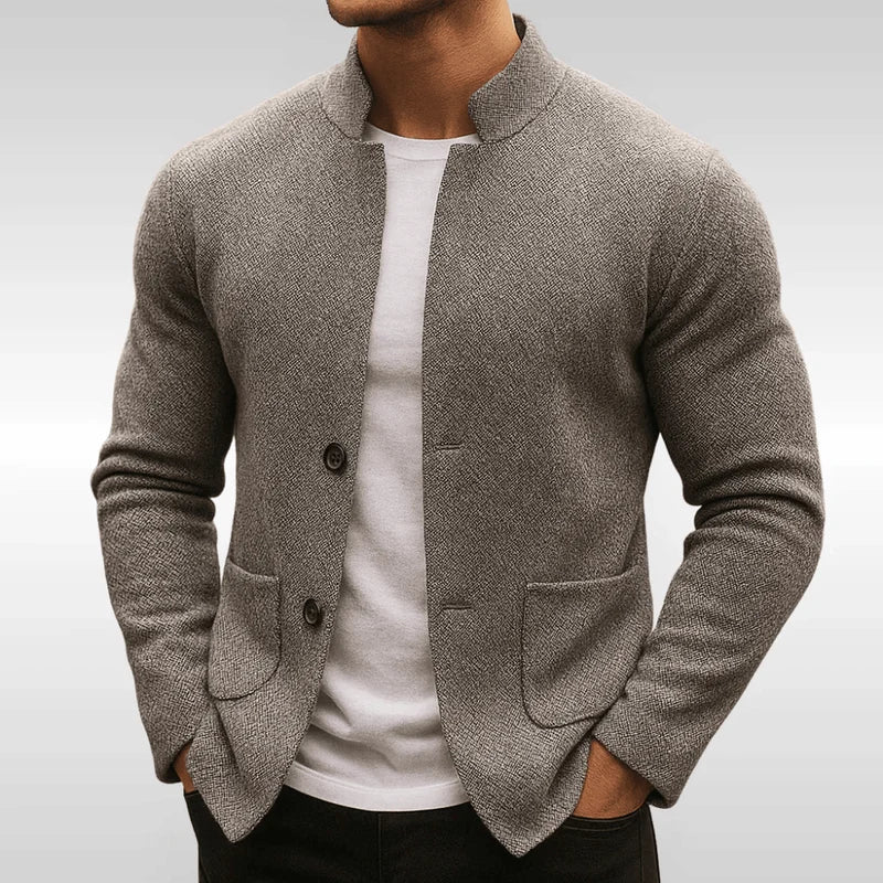 Men's Textured Knit Mandarin Collar Blazer
