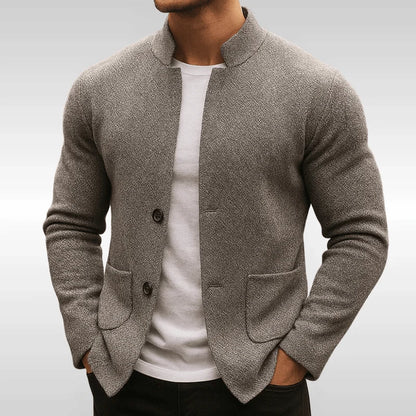 Men's Textured Knit Mandarin Collar Blazer