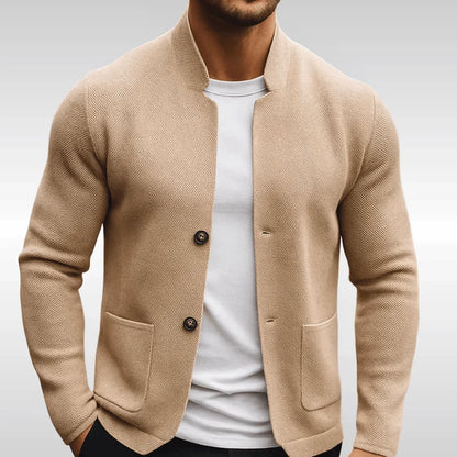 Men's Textured Knit Mandarin Collar Blazer