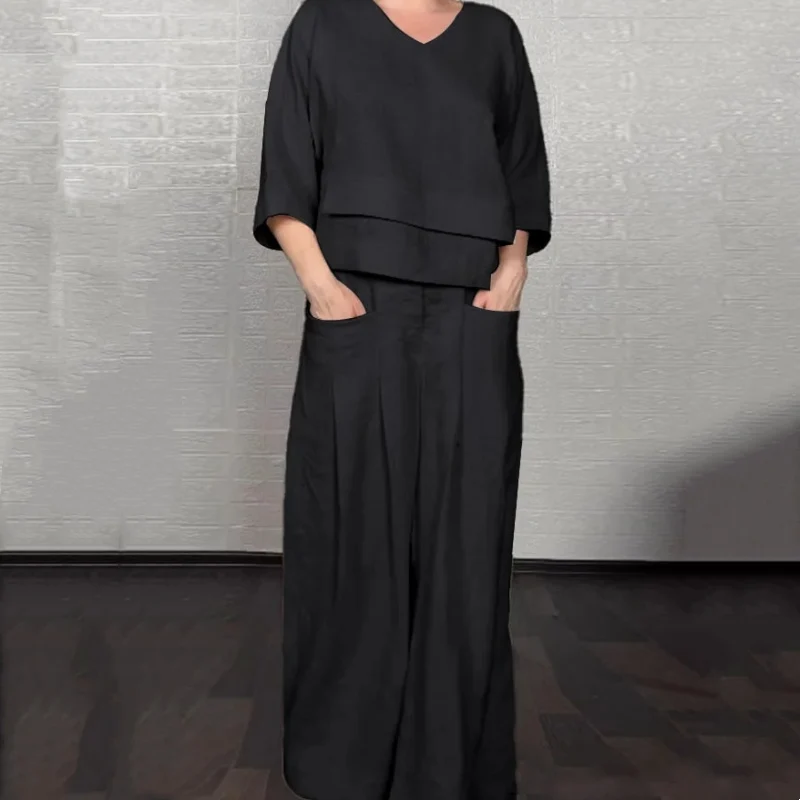 Women's Asymmetric V Neck Two Piece Set