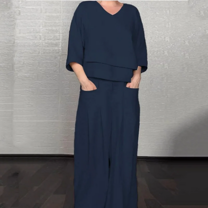 Women's Asymmetric V Neck Two Piece Set