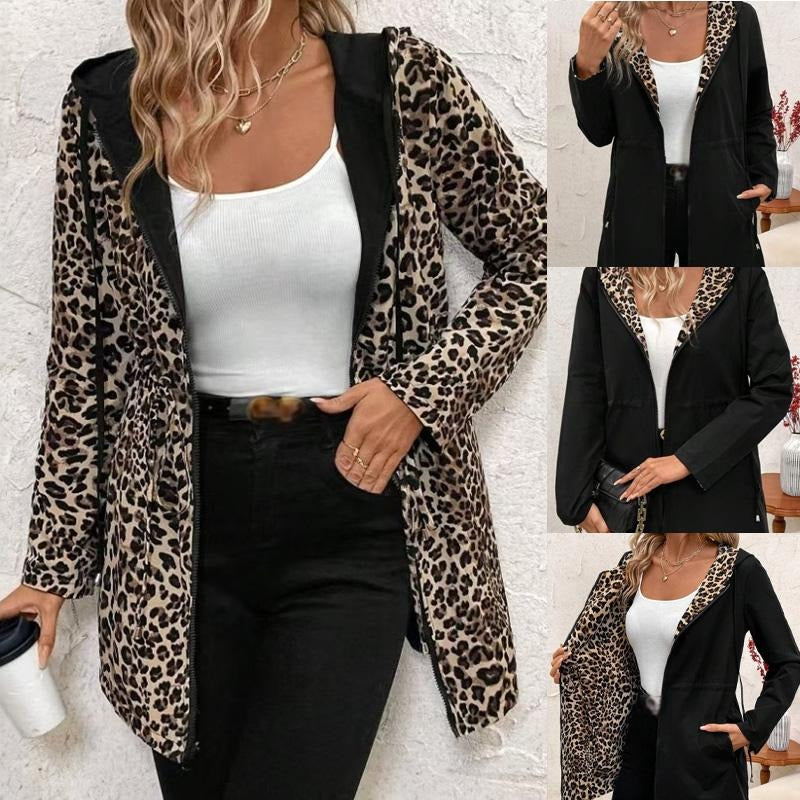 Women's Reversible Leopard Print Hooded Coat