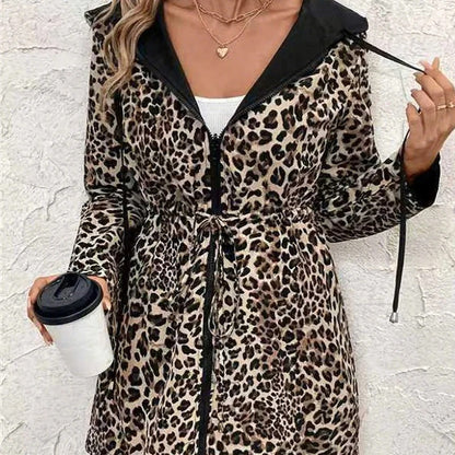 Women's Reversible Leopard Print Hooded Coat