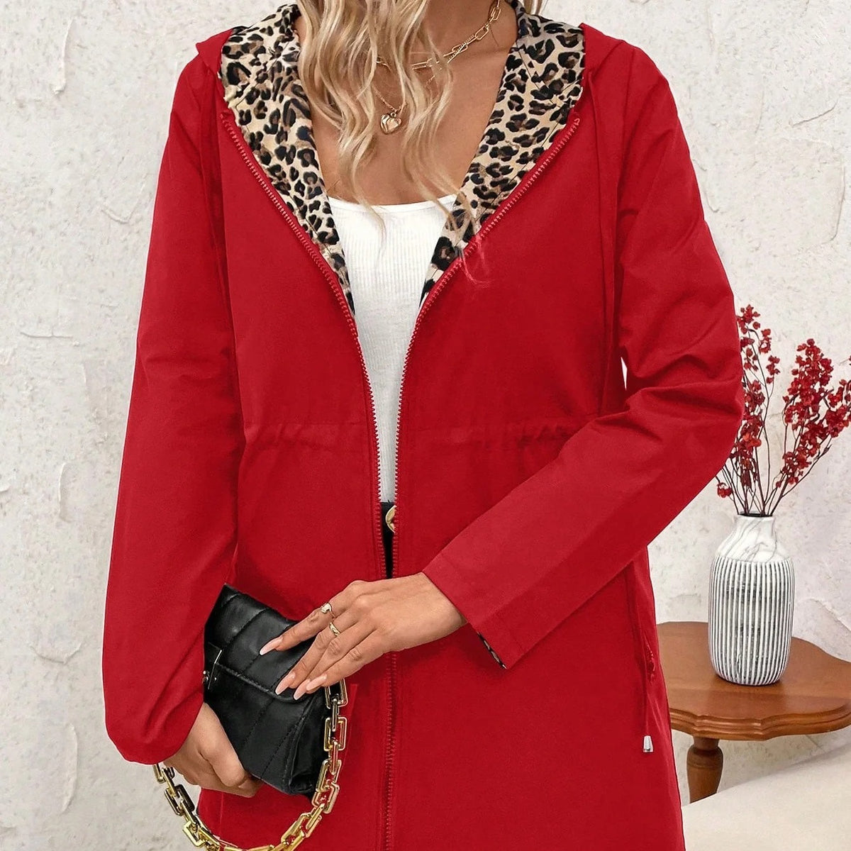 Women's Reversible Leopard Print Hooded Coat