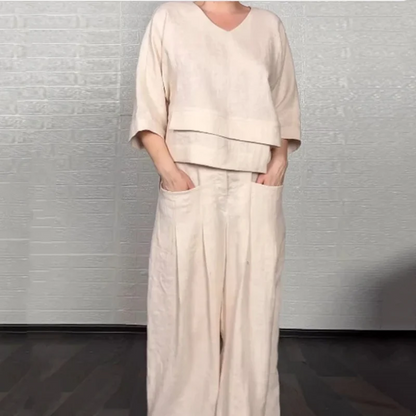 Women's Asymmetric V Neck Two Piece Set