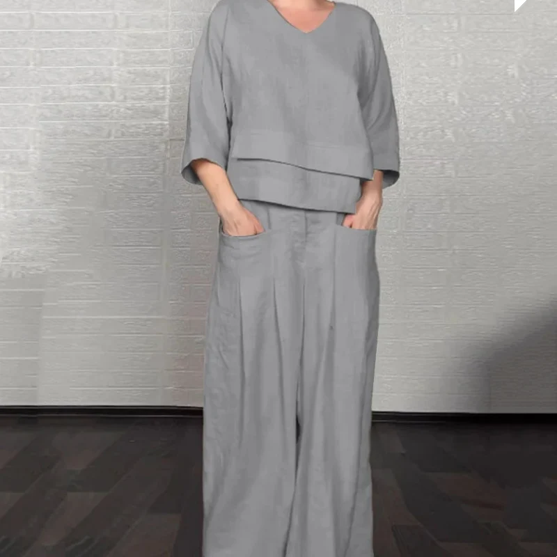 Women's Asymmetric V Neck Two Piece Set