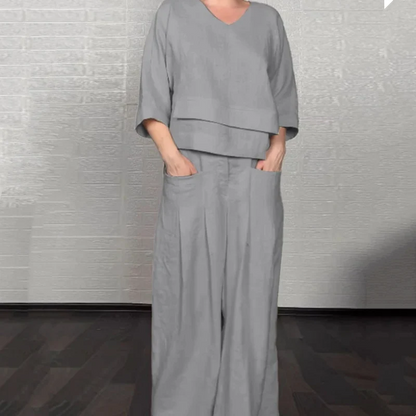 Women's Asymmetric V Neck Two Piece Set