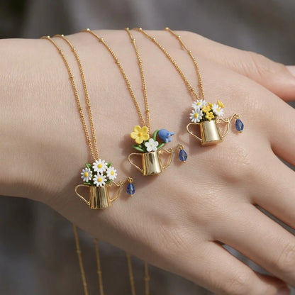 Women's Floral Watering Can Pendant Necklace