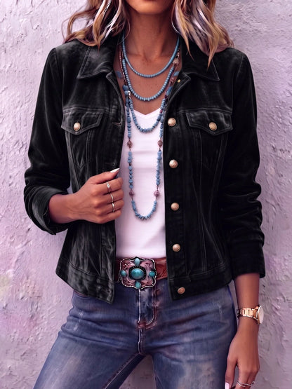 Women's Vintage Velvet Button-Up Jacket