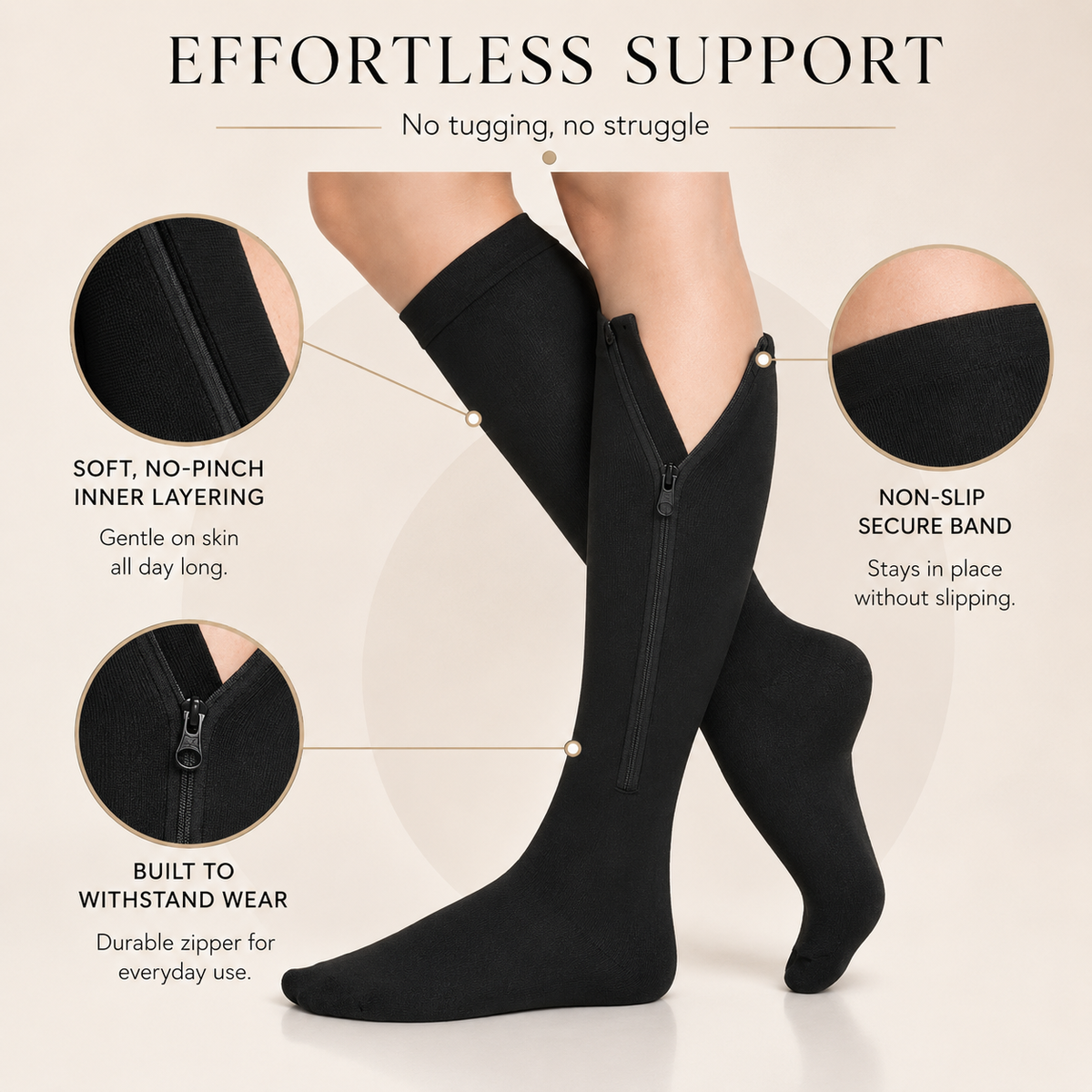 Unisex Open-Toe Zip Support Socks