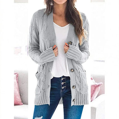 Women's Cable Knit Button-Up Cardigan