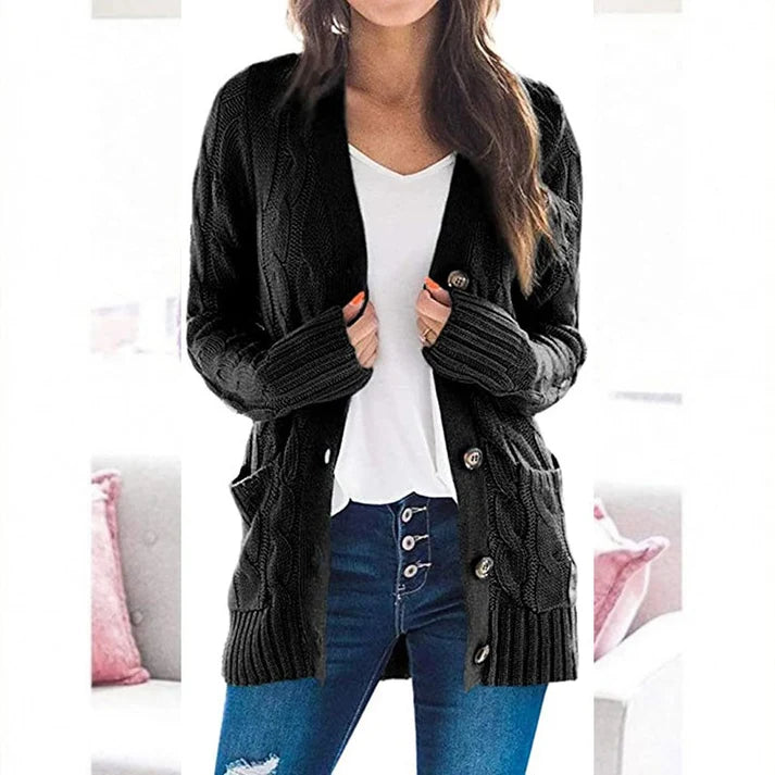 Women's Cable Knit Button-Up Cardigan