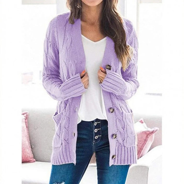 Women's Cable Knit Button-Up Cardigan