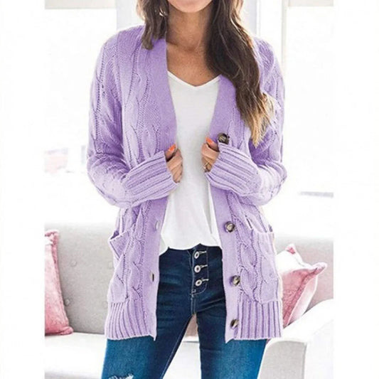 Women's Cable Knit Button-Up Cardigan