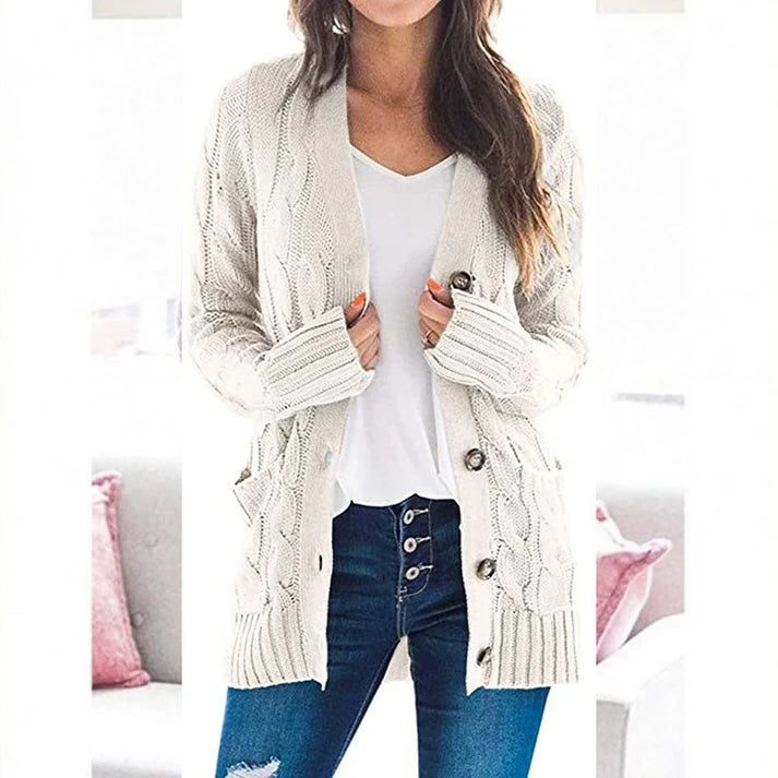 Women's Cable Knit Button-Up Cardigan