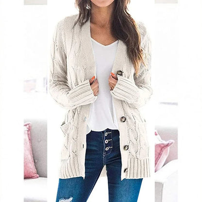 Women's Cable Knit Button-Up Cardigan