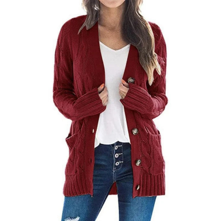 Women's Cable Knit Button-Up Cardigan