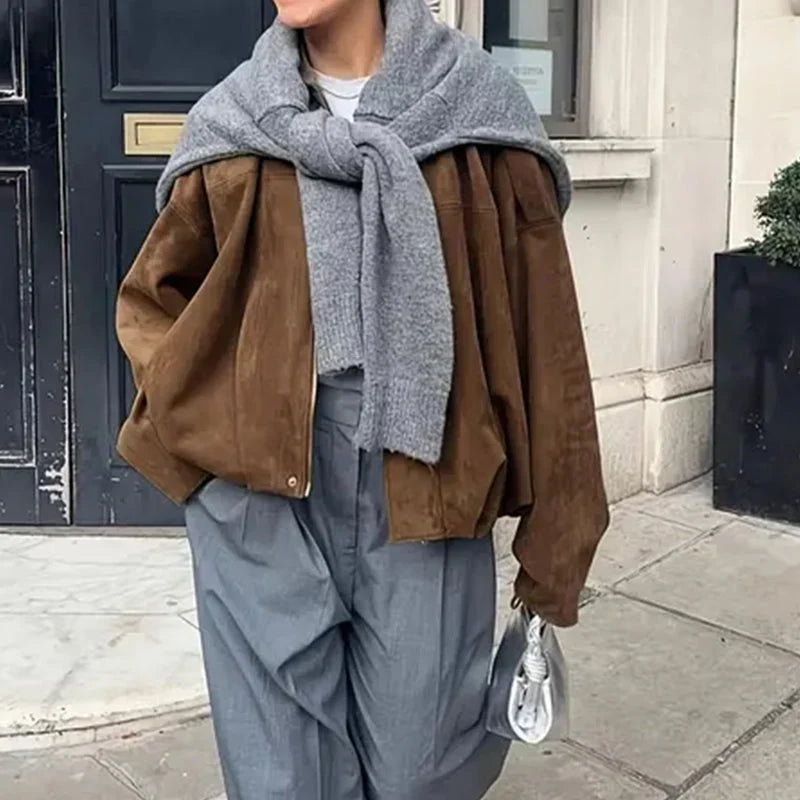 Women's Suede Look Zip Pilot Jacket