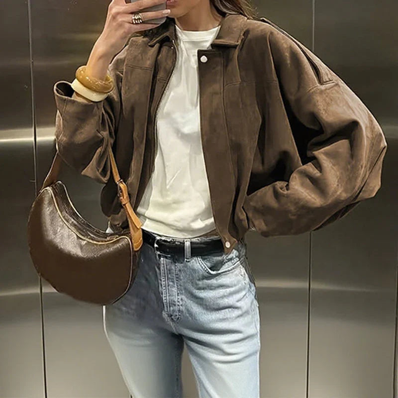 Women's Suede Look Zip Pilot Jacket