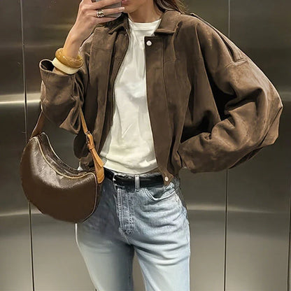 Women's Suede Look Zip Pilot Jacket