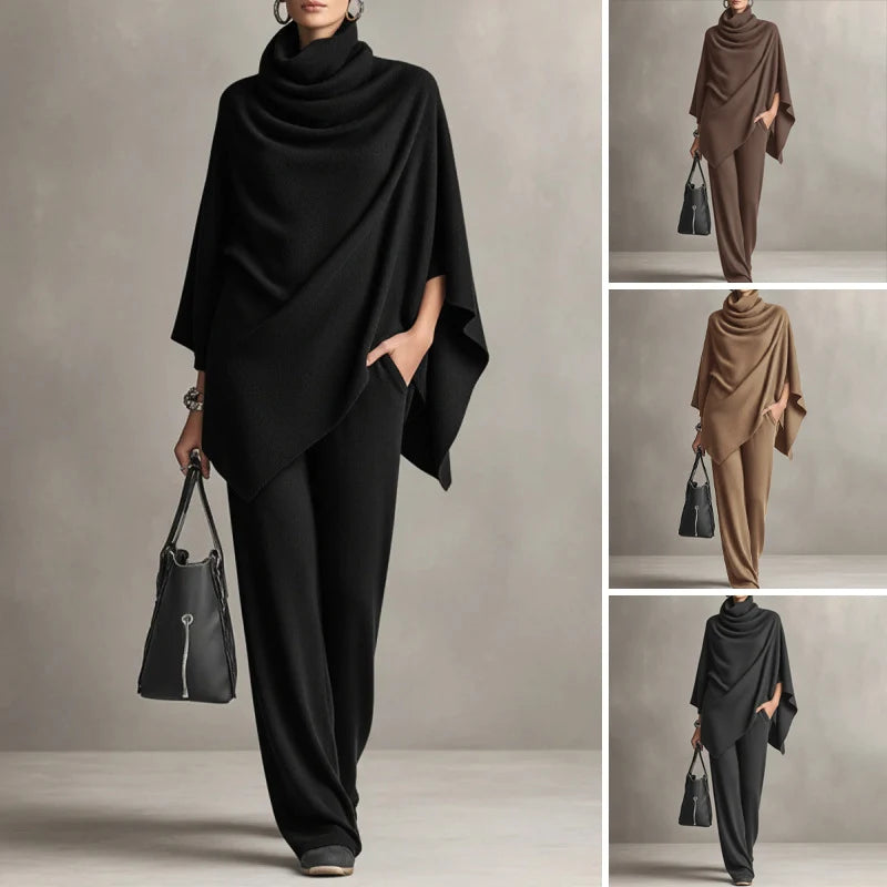 Women's Cowl Neck Cape & Wide Leg Trouser Set