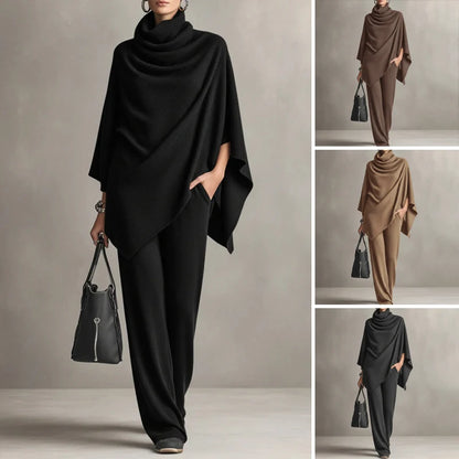 Women's Cowl Neck Cape & Wide Leg Trouser Set