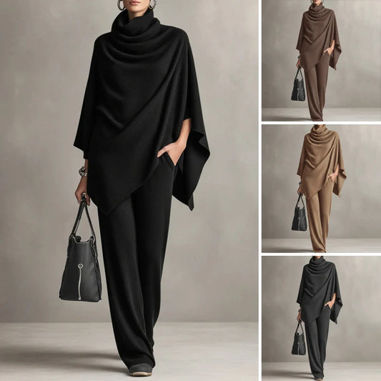 Women's Cowl Neck Cape & Wide Leg Trouser Set