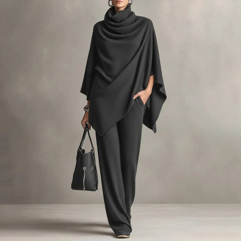 Women's Cowl Neck Cape & Wide Leg Trouser Set