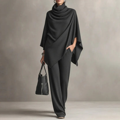 Women's Cowl Neck Cape & Wide Leg Trouser Set