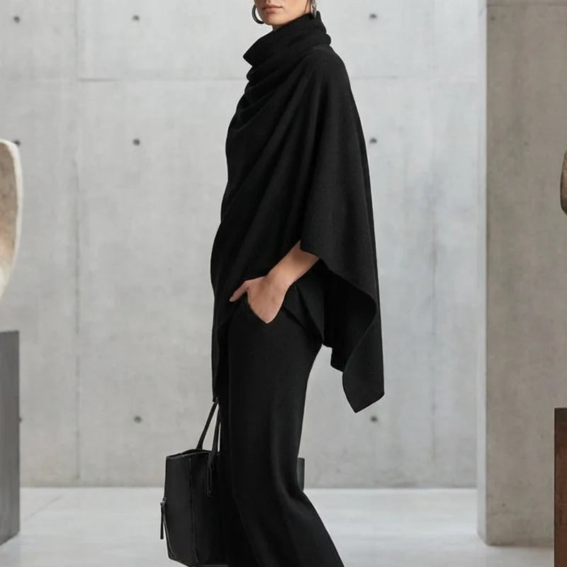 Women's Cowl Neck Cape & Wide Leg Trouser Set