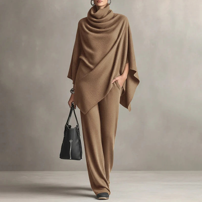 Women's Cowl Neck Cape & Wide Leg Trouser Set