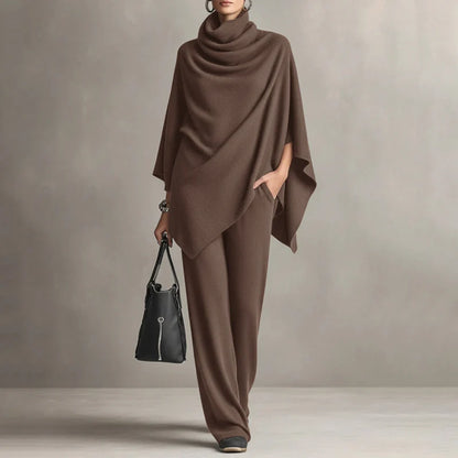 Women's Cowl Neck Cape & Wide Leg Trouser Set